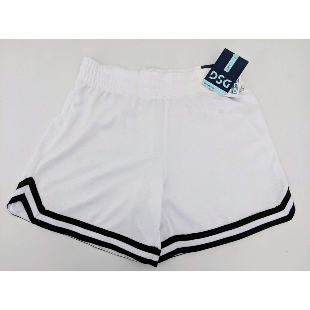 DSG NEW Youth Girls Mid Rise White Mesh Fitness Soccer Shorts, Size L